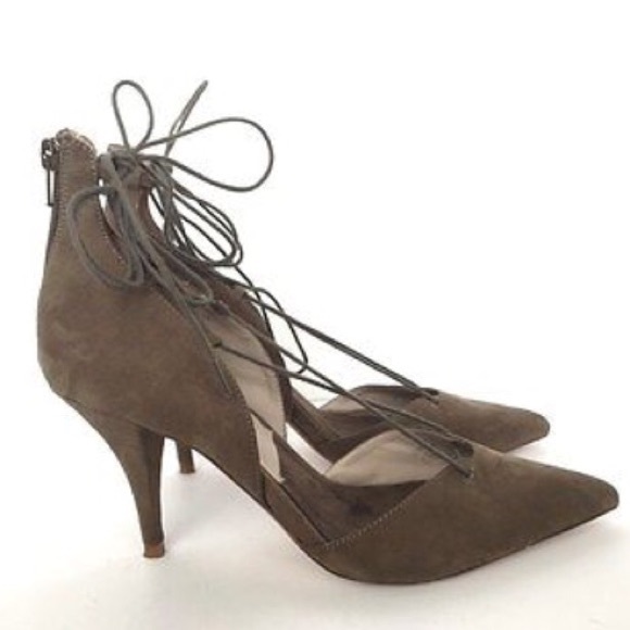 New ZARA ARMY OLIVE GREEN LACE UP HEELS PUMPS 6 26 - Picture 3 of 6